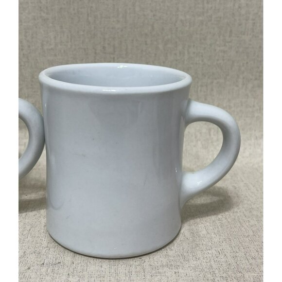 VTG REGO White Heavy Restaurant Ware Coffee Mug Cup Set Of 2 Chunky Chubby - Picture 4 of 11